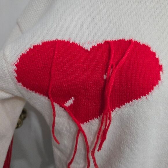 Romwe Heart Pattern Fringe Trim Drop Shoulder Sweater Sz Small - Picture 5 of 13